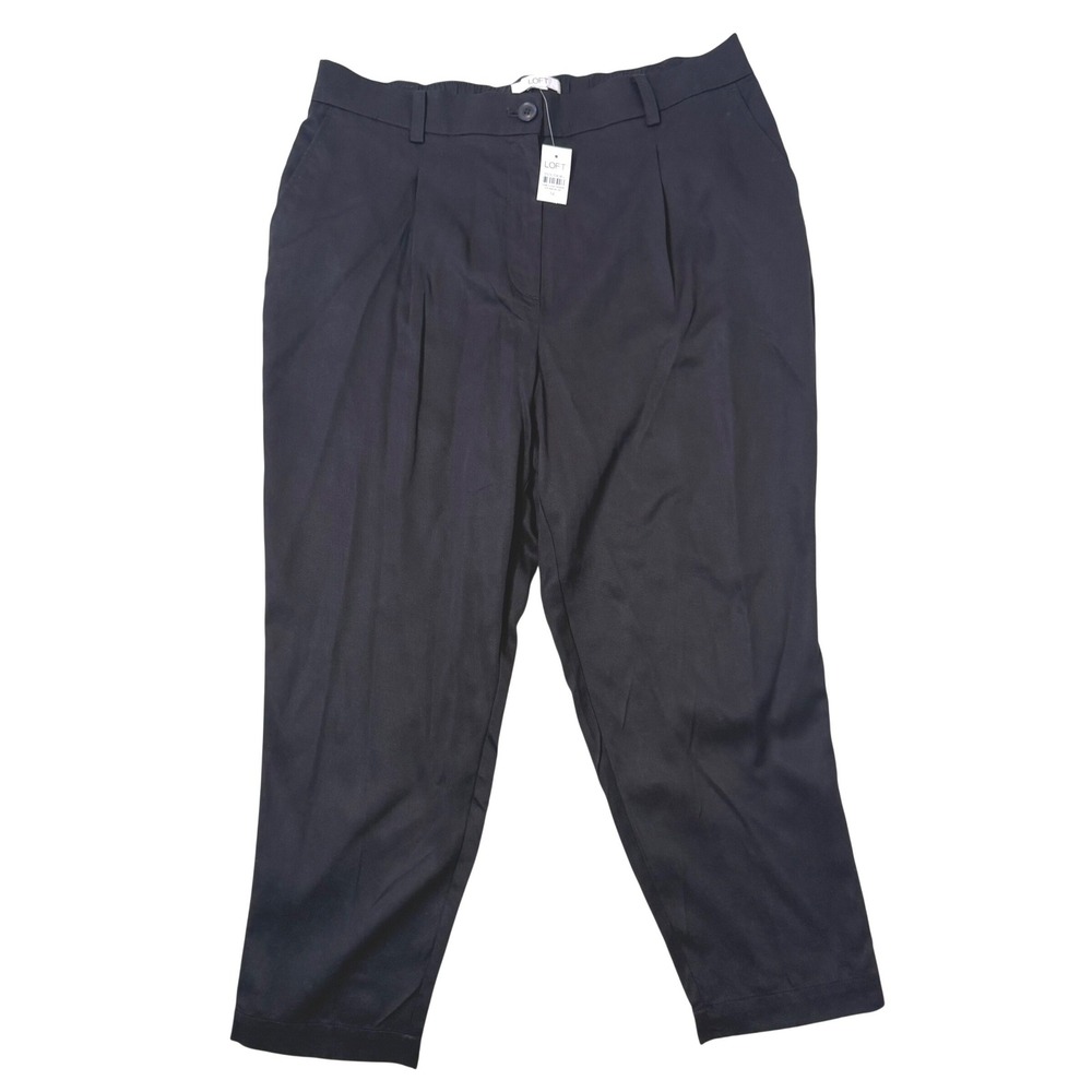 Loft Pleated Ankle Pants Womens 14 Black Elastic Back Tapered Academia Office